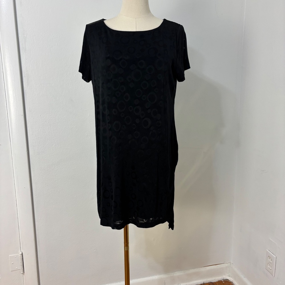 Chico's Travelers Shift Dress Burnout Circle‎ Mesh Side Slit Black Women 1 S
